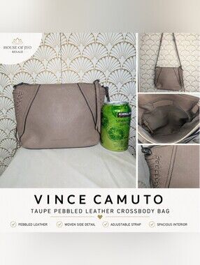 Vince Camuto Taupe Pebbled Leather Crossbody Shoulder Bag Boho EUC